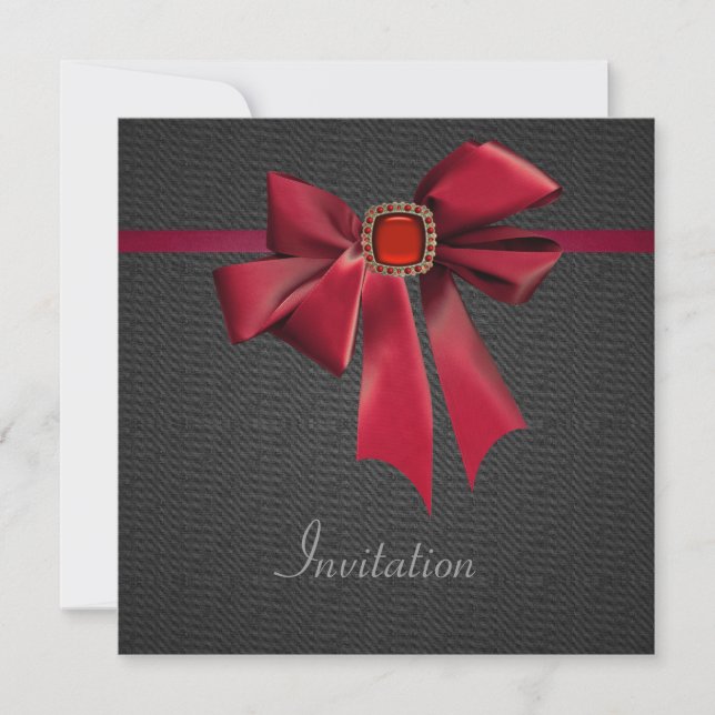 Vintage Red Bow Black All Occasion Party Invitation (Front)
