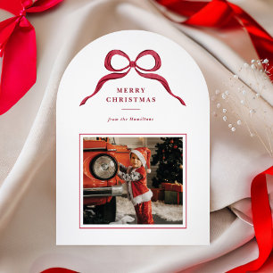 Vintage Red Bow Elegant Chic Arch Christmas Photo Invitation