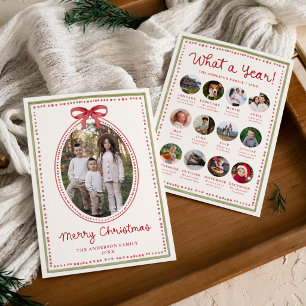 Vintage Red Bow Year in Review Christmas Photo Holiday Card