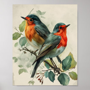Vintage Red-Breasted Robin Poster