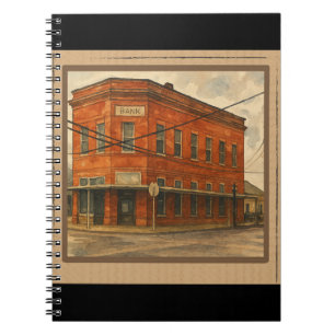 Vintage Red Brick Bank - Small Town Nostalgia Notebook