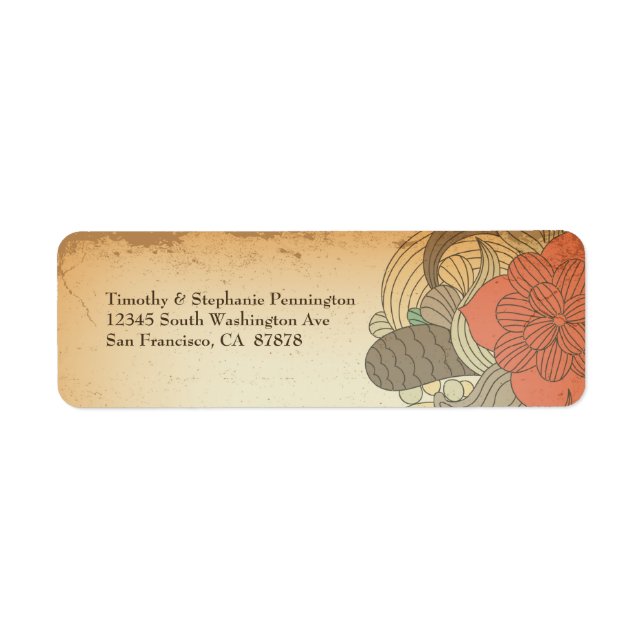 Vintage red brown floral swirls address labels (Front)