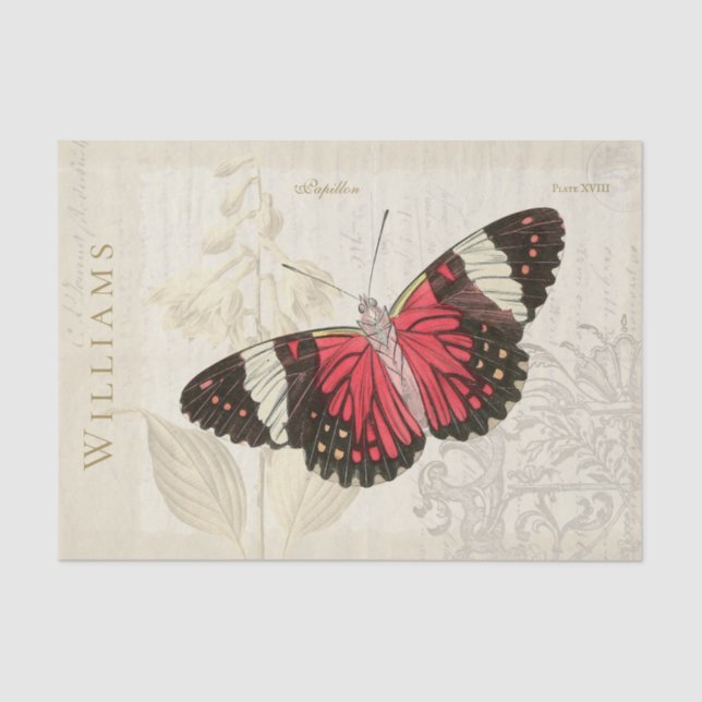 Vintage Red Butterfly Decoupage Tissue Paper (Front)
