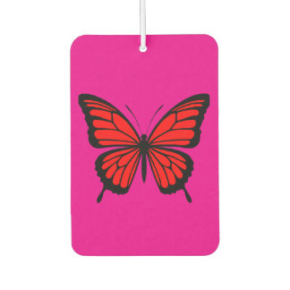 Vintage Red Butterfly on Pink Background Car Air Freshener