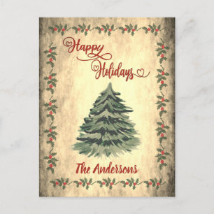 Vintage Red calligraphy Happy Holidays  Holiday Po Postcard