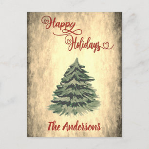 Vintage Red calligraphy Happy Holidays  Holiday Postcard