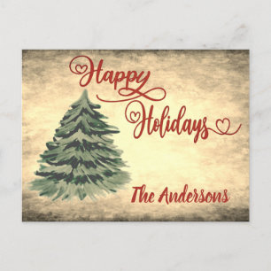 Vintage Red calligraphy Happy Holidays   Holiday Postcard