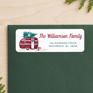 Vintage Red Camper Christmas Tree Monogram Address