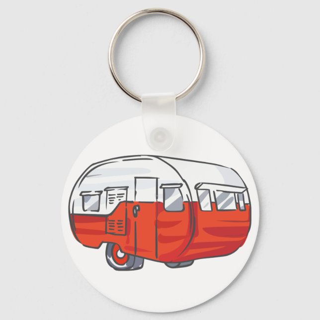 Vintage Red Camper Key Ring (Front)