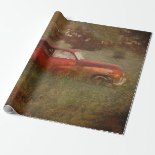 Vintage Red Car Antique Old Rustic Art Decoupage Wrapping Paper