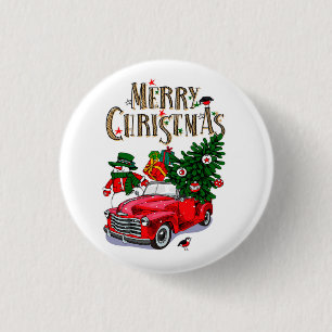 Vintage Red car Christmas 3 Cm Round Badge