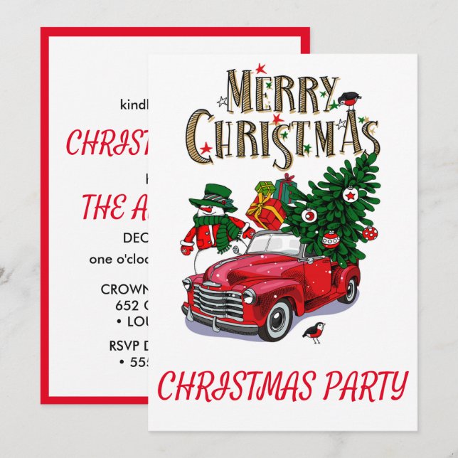Vintage Red car  Christmas Holiday Invitation (Front/Back)