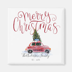 Vintage Red Car Christmas Magnet