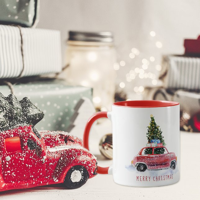 Vintage Red Car Christmas Mug (Creator Uploaded)