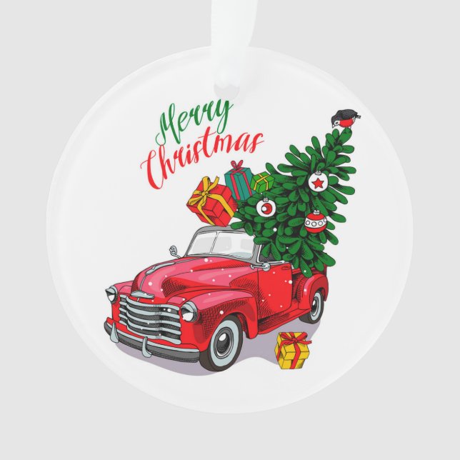 Vintage Red car  Christmas Ornament (Front)