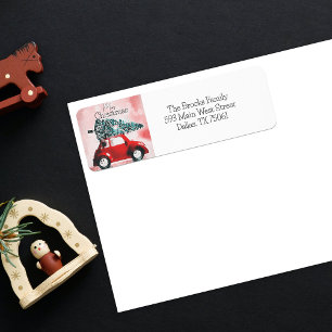 Vintage Red Car Christmas Tree Return Address