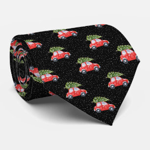 Vintage Red Car Christmas Tree Snowflake Black Tie