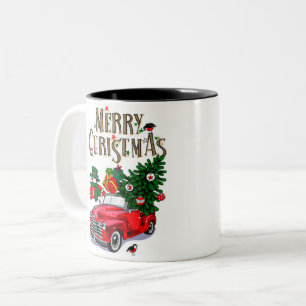 Vintage Red car  Christmas Two-Tone Coffee Mug