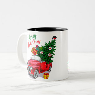 Vintage Red car Christmas Two-Tone Coffee Mug