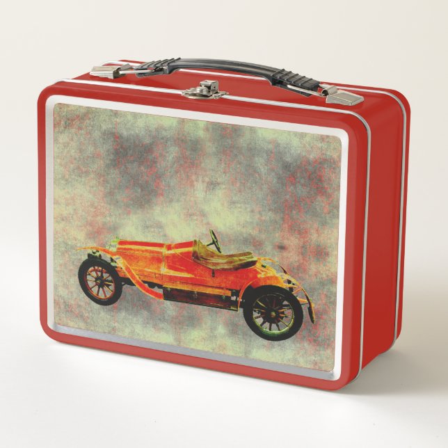 Vintage Red Car Metal Lunch Box (Front)