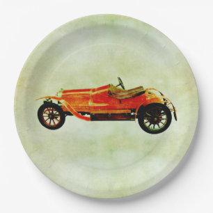 Vintage Red Car Paper Plate
