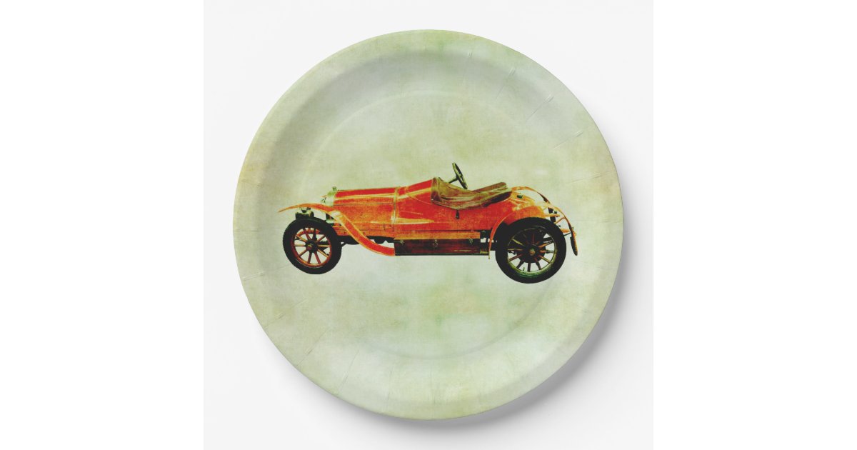 Vintage Red Car Paper Plate Zazzle
