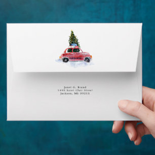 Vintage Red Car Personalised Christmas Envelope