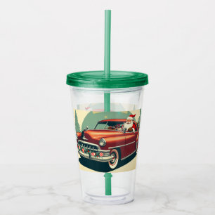 Vintage red car & Santa Acrylic Tumbler
