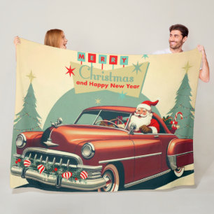 Vintage red car & Santa Fleece Blanket