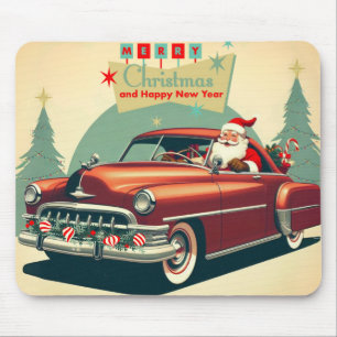 Vintage red car & Santa Mouse Mat