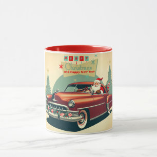 Vintage red car & Santa Mug