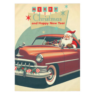 Vintage red car & Santa Tablecloth