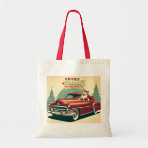 Vintage red car & Santa Tote Bag