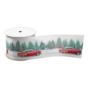 Vintage Red Car Snow Sled Satin Ribbon