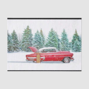 Vintage Red Car Snow Sled Tissue Paper