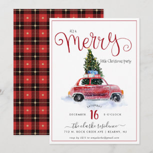 Vintage Red Car w/ Christmas Tree Invitation