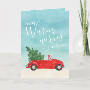 Vintage Red Car Warm Wishes from Florida Tropical Holiday Card