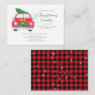 Vintage Red Car with Christmas Tree Family Party Card