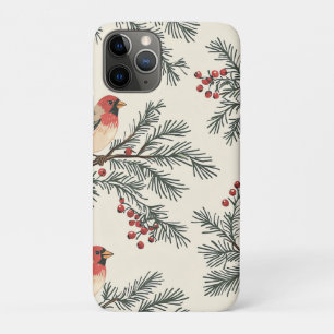 Vintage Red Cardinal Pine Berry Cream Christmas iPhone 11 Pro Case