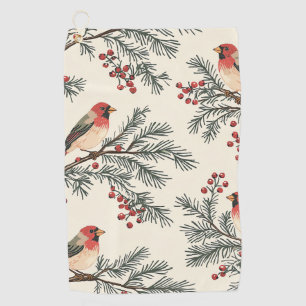 Vintage Red Cardinal Pine Berry Cream Christmas Golf Towel