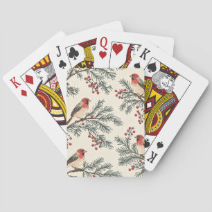 Vintage Red Cardinal Pine Berry Cream Christmas Playing Cards