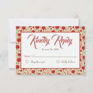 Vintage Red Carnation Flowers Wedding RSVP Card