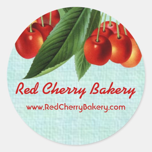 Vintage red cherries fruit tree gift tag stickers (Front)