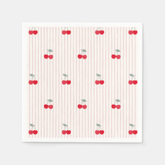 Vintage Red Cherries & Stripes Sweetheart Glaze Napkin