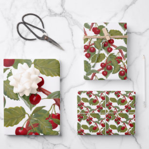 Vintage Red Cherries Watercolor Wrapping Paper Sheet
