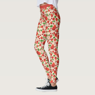 Vintage Red Cherry Fruit Orchard Pattern Leggings
