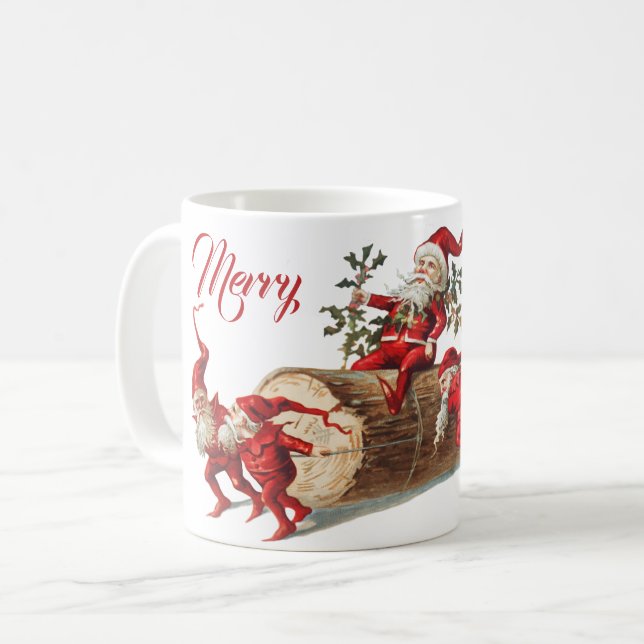 Vintage Red Christmas Elves Holidays Party Coffee Mug (Front Left)