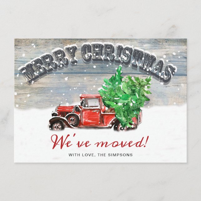 Vintage Red Christmas Farm Truck Rustic Moving Announcement (Front)