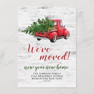 Vintage Red Christmas Farm Truck Rustic Moving Announcement