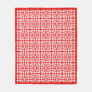 Vintage Red Christmas Geometric Quilt Art Design Fleece Blanket